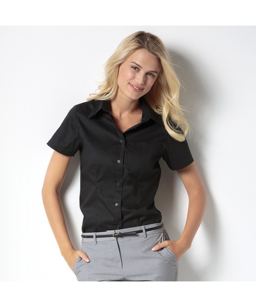 Plain Women's corporate pocket Oxford blouse short sleeved Kustom Kit 125 GSM
